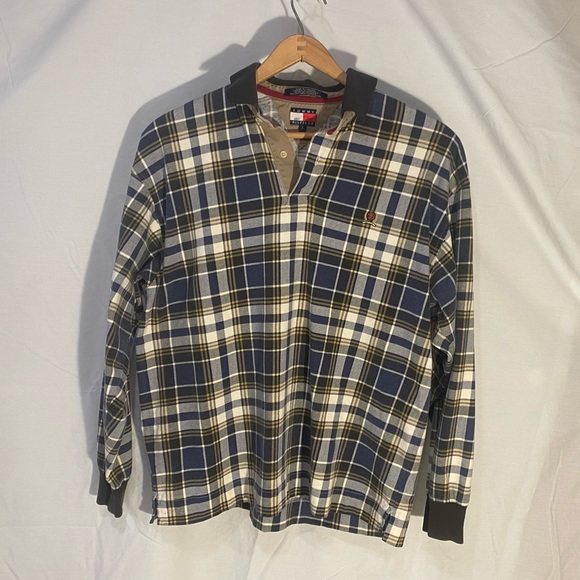 🎉2/$30 Tommy Hilfiger Vintage Plaid LongSleeve Polo Shirt Men's Large Pullover - Picture 7 of 14